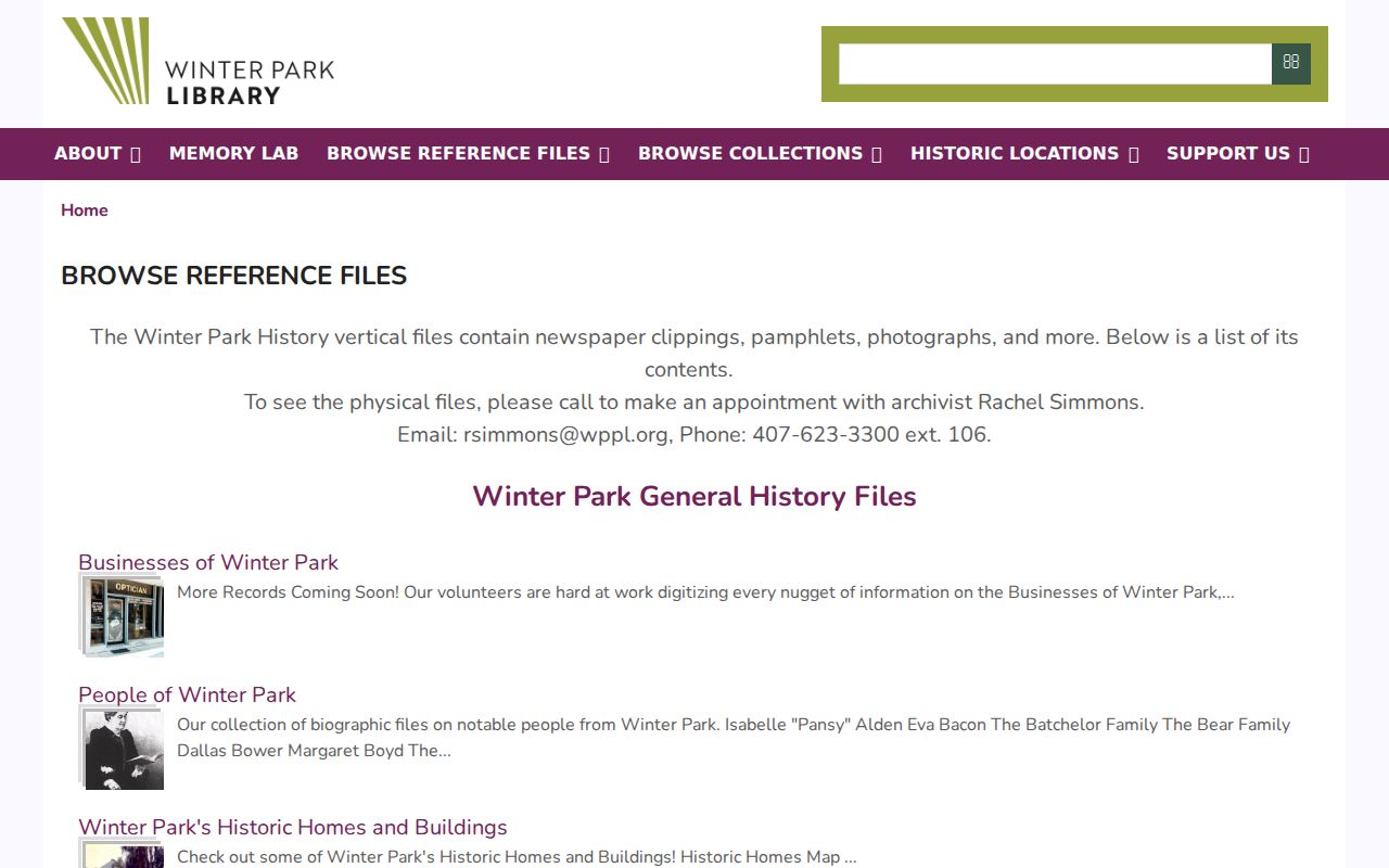 Winter Park city directory archive files for people and homes