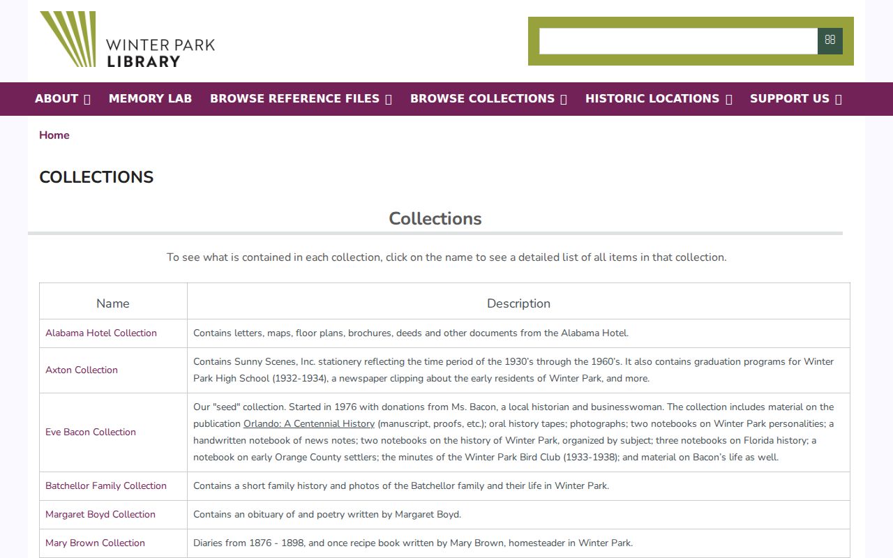 Winter Park city directory collections at the Library Archives