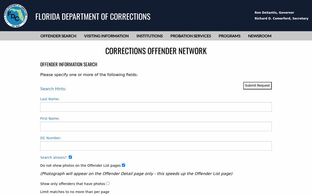 Florida corrections search for the Winter Park residents directory