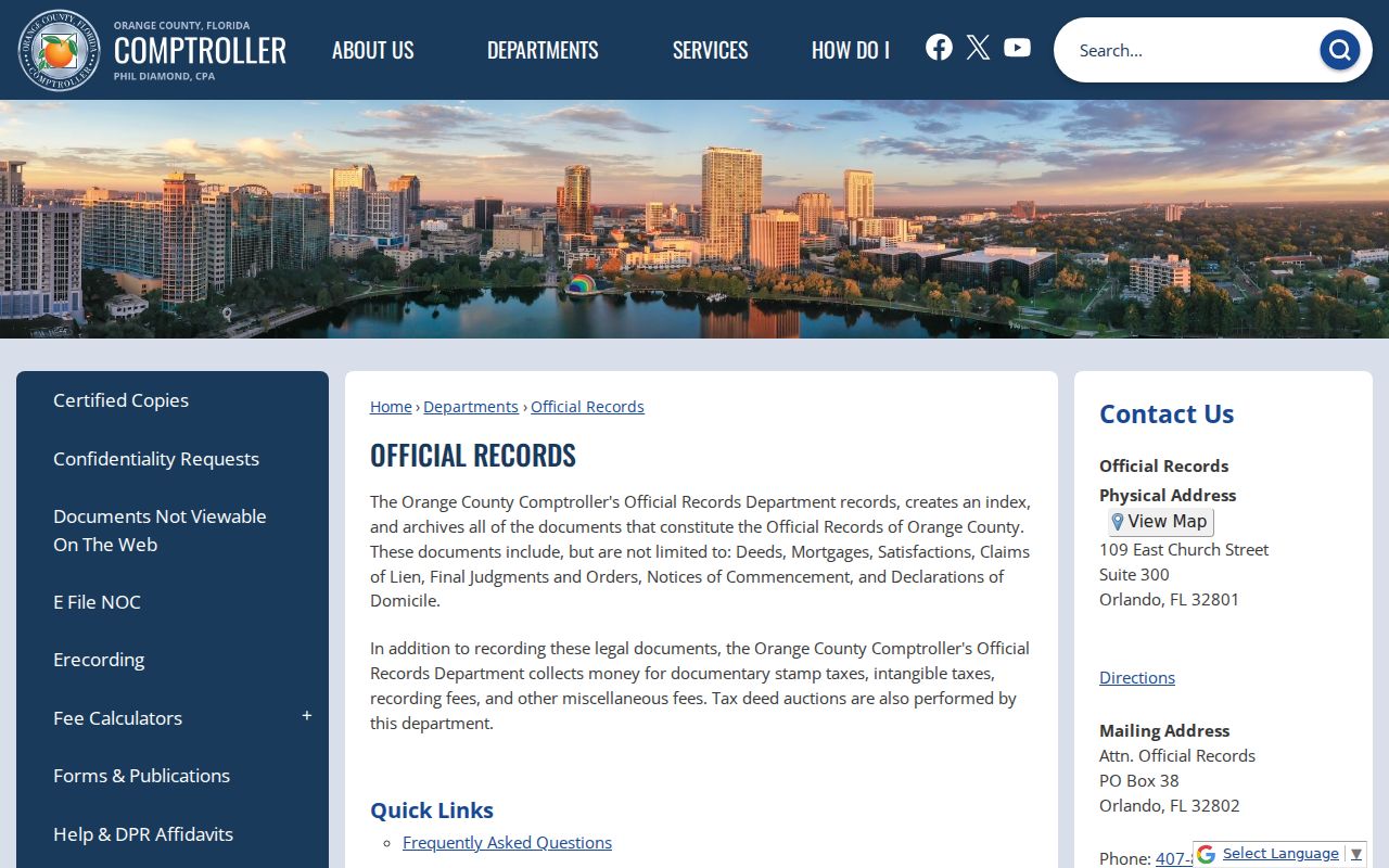 Orange County Official Records for the Winter Park residents directory