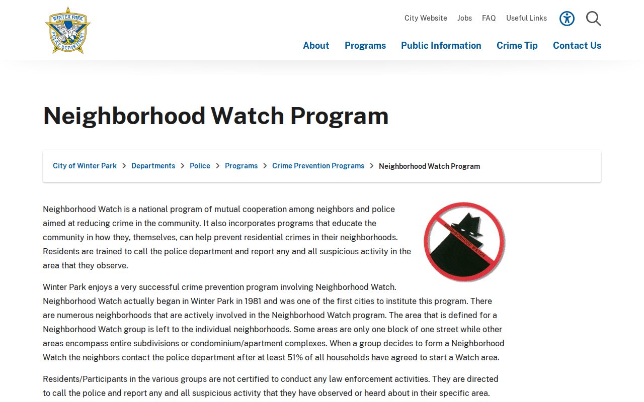 Winter Park neighbors Neighborhood Watch program
