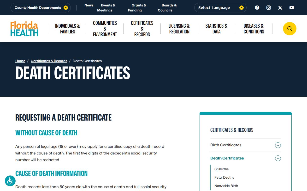 Florida death records for a Winter Park resident lookup