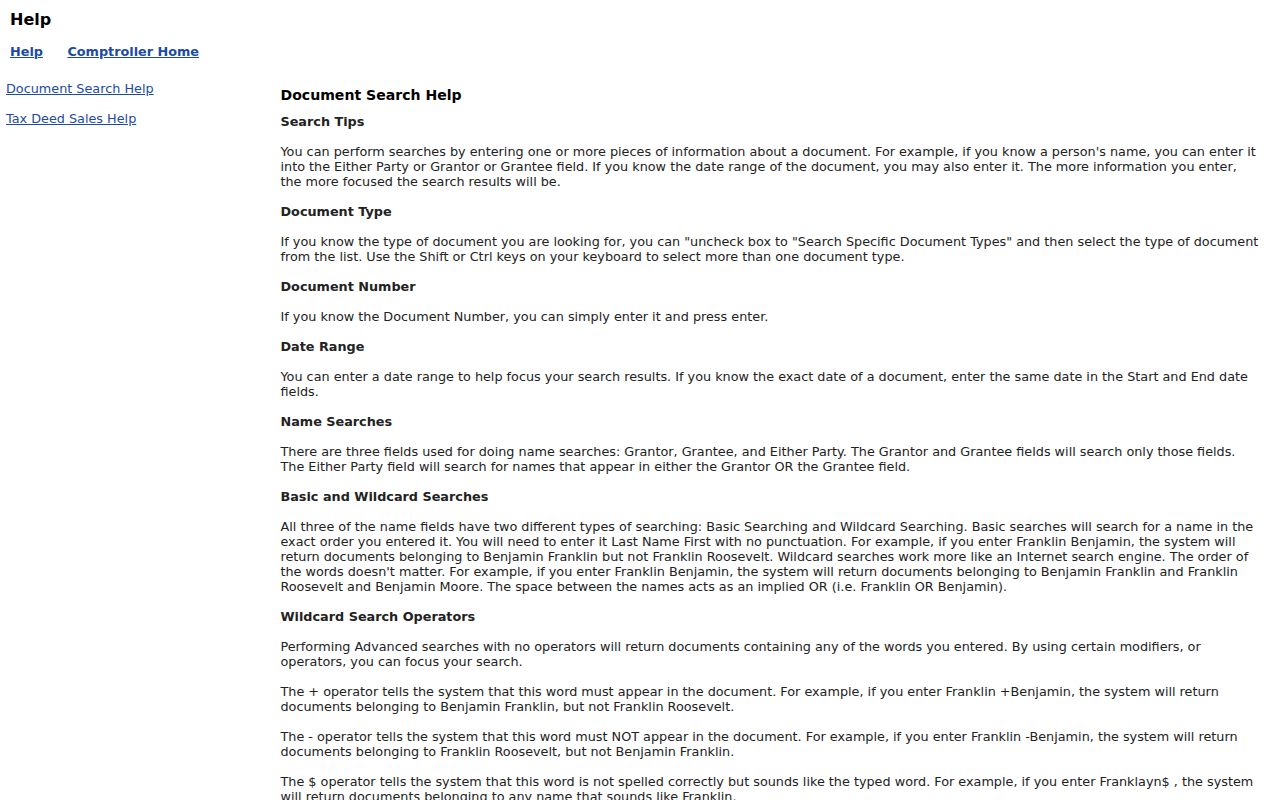 Official Records help for the Winter Park street directory deed search